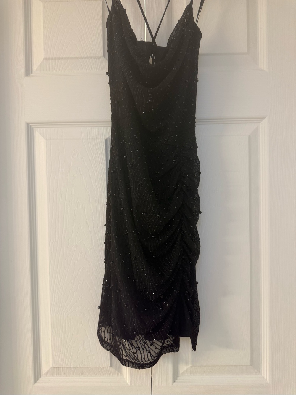 Windsor Black Beaded Cowl Neck Spaghetti Strap Dress, Size Small